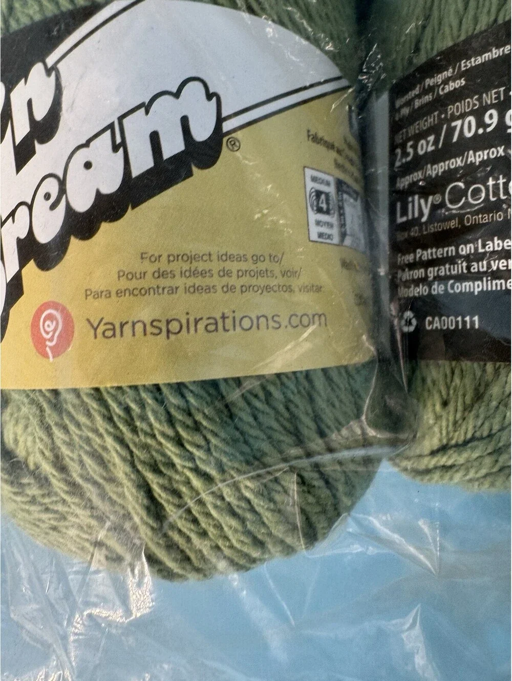 6 Lily Sugar’n Cream Yarn Skeins Sage Green 100% Cotton 2.5 oz 120 yd Sealed